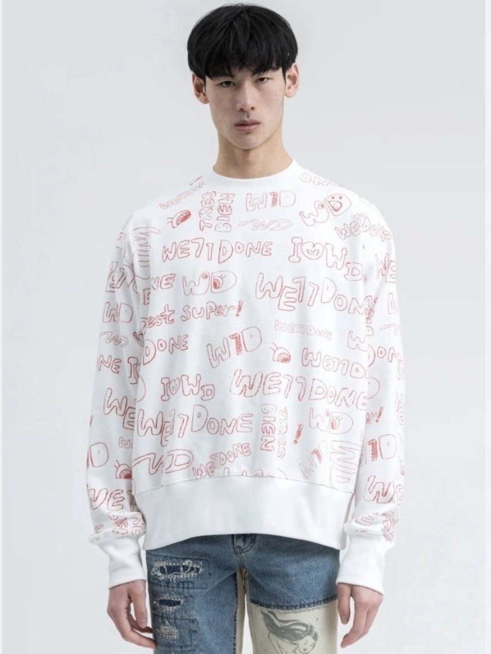 WE11DONE Graffiti Sweatshirt White Oversized M Streatwear Korea K-Fashion Unisex